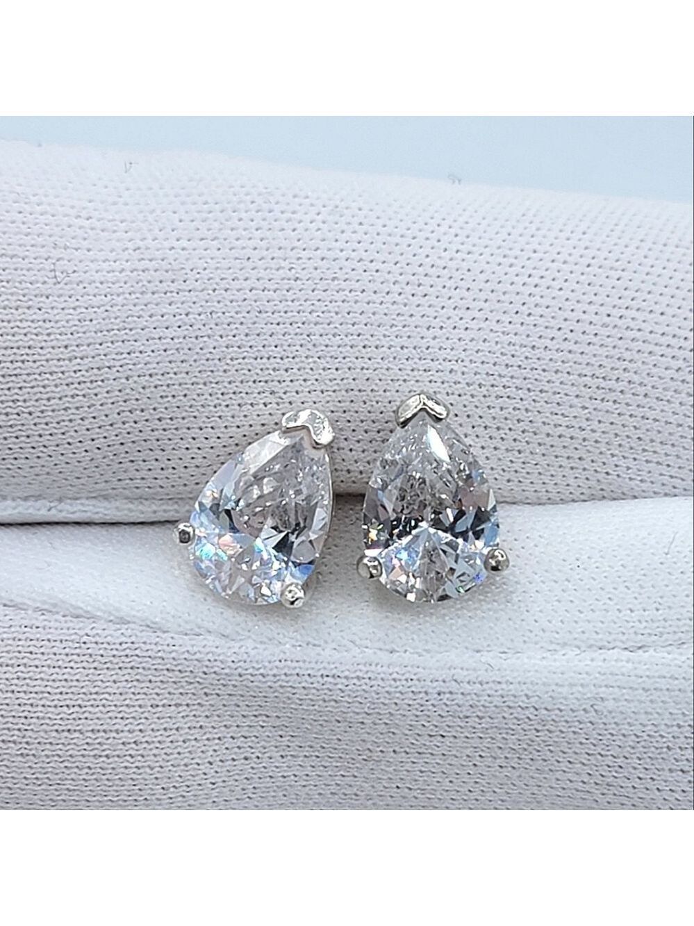 Silver Crystal Pear Stud Earrings #2425